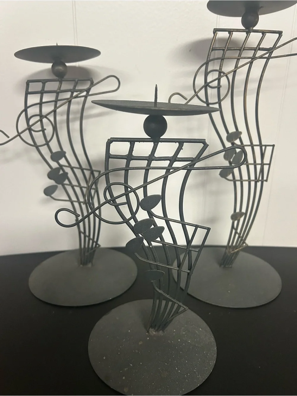 Vintage metal candle holders musical staff and treble clef set 3